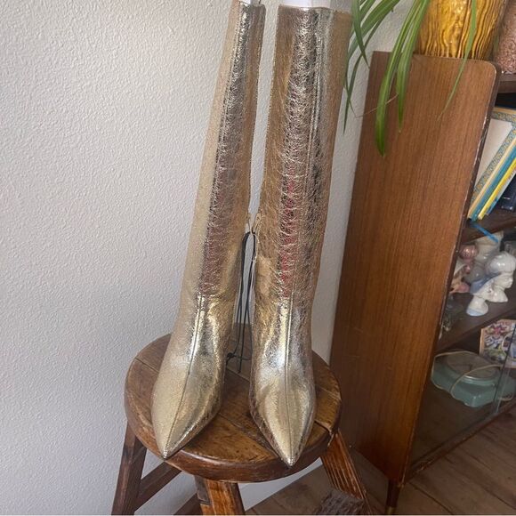 Worthington 9.5 Metallic Gold Knee High Boots Stiletto Glam Party Statement - Picture 6 of 15